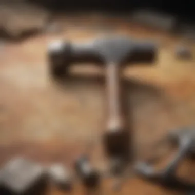 Tools for Exploration A well-maintained rockhound hammer resting against a geological map