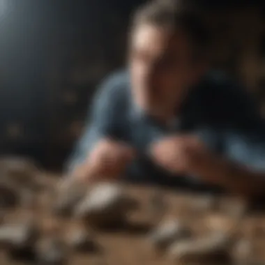 Collector Examining Rock Specimen with Care A collector carefully examining a rock specimen