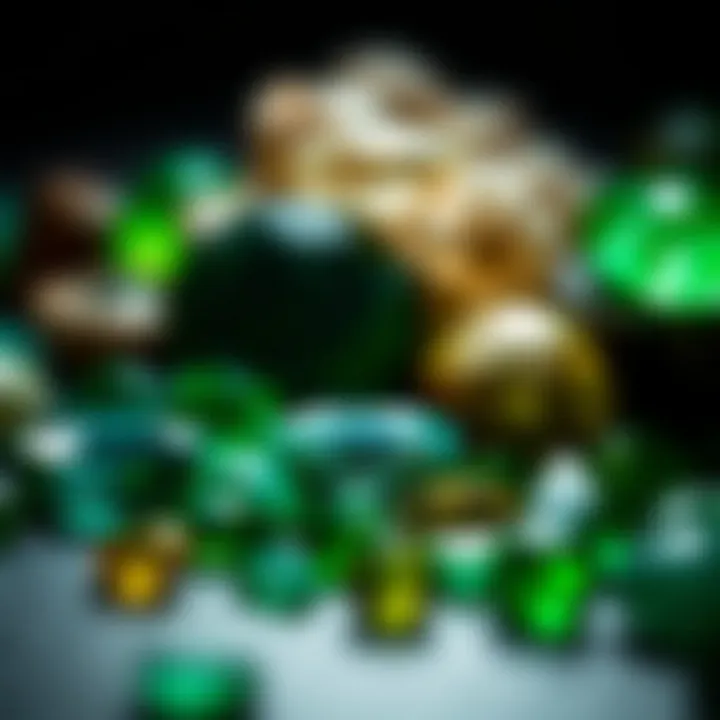 The Natural Beauty of Green Gemstones An array of gemstones in green tones, emphasizing their natural beauty and variations