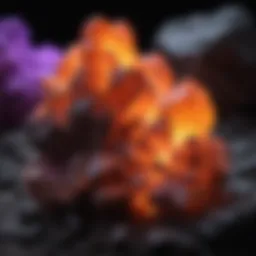 A stunning display of fluorescent minerals illuminated by a black light flashlight