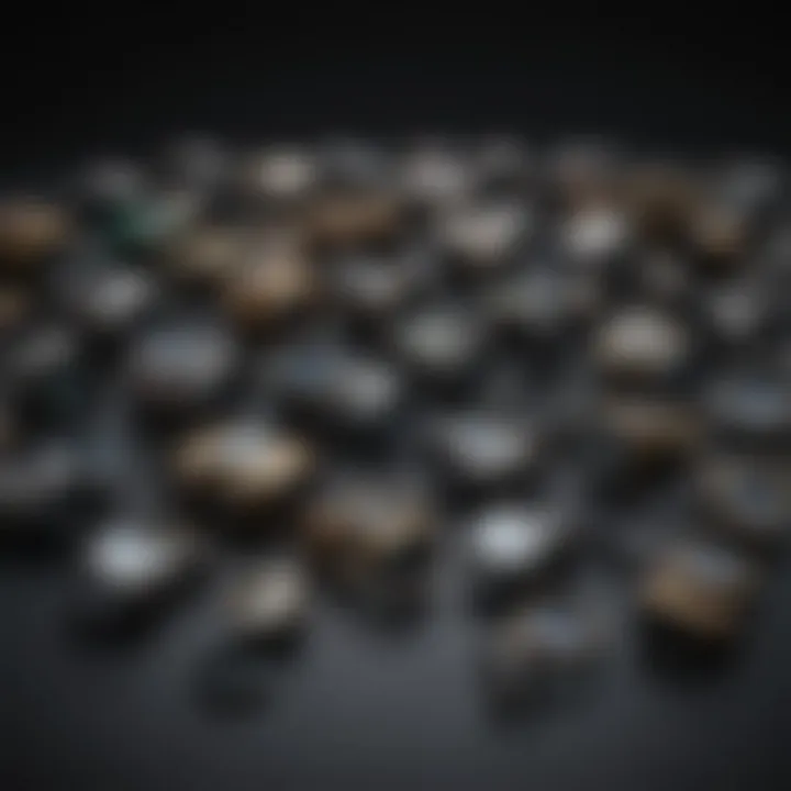 An array of different types of jeweler's loupes displayed on a velvet background, illustrating variety.