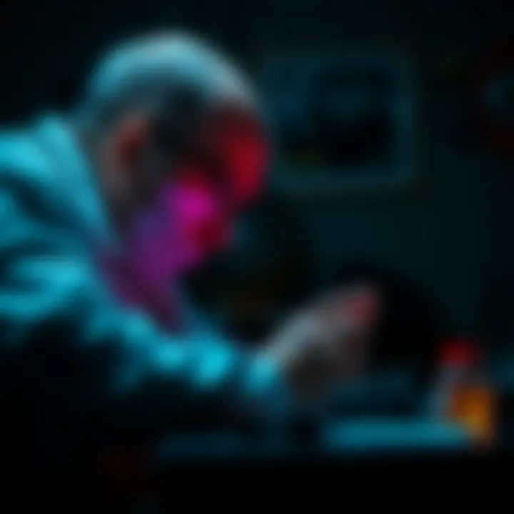 Forensic Analysis Using Black Light A forensic expert examining evidence with black light