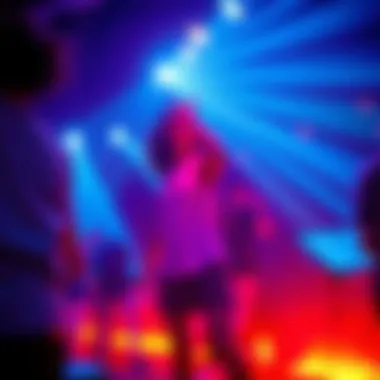Dynamic Party Atmosphere with Black Light A vibrant party setting featuring black light effects