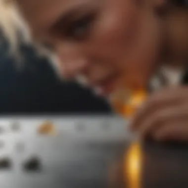 A jeweler examining a citrine stone under professional lighting to assess its quality.