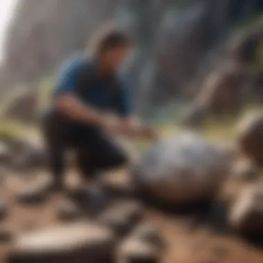 A collector examining a free boulder, demonstrating the art of collecting.