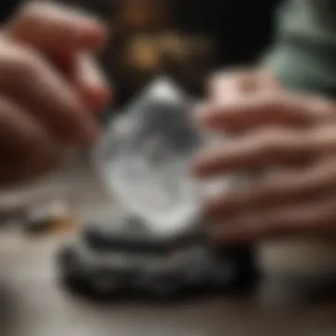 A jeweler applying gem glue to a gemstone.