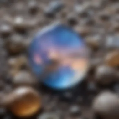 Close-up view of iridescent moonstone showcasing its adularescence