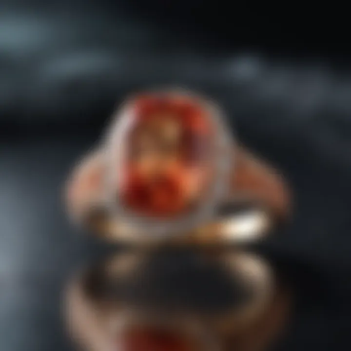 An elegant piece of jewelry featuring a padparadscha sapphire set in gold.