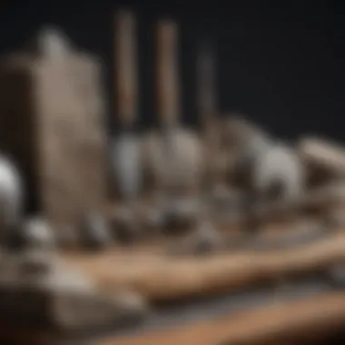 Evolution of Rock Cutting Tools A historical display of rock cutting tools, highlighting their evolution over time.