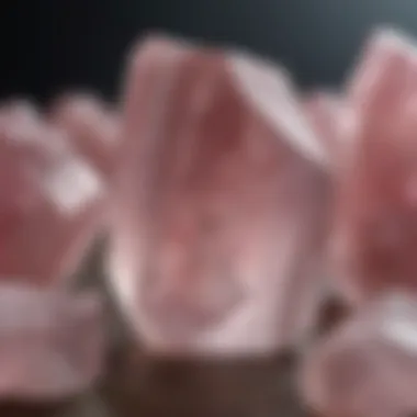 Close-up of raw rose quartz crystals showcasing their natural beauty