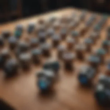 Different types of jewelers eyepieces displayed on a wooden table.