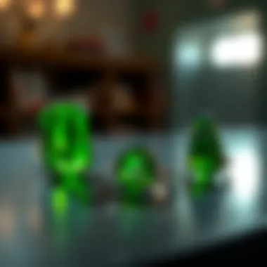 A collection of genuine moldavite rings displayed elegantly