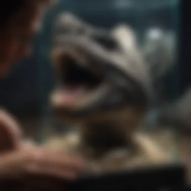 The Collector's Delight A fossil collector examining a megalodon tooth in a display case