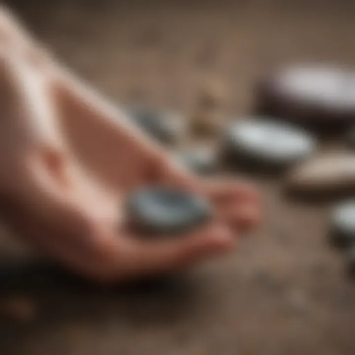 Artistic representation of a person meditating with worry stones