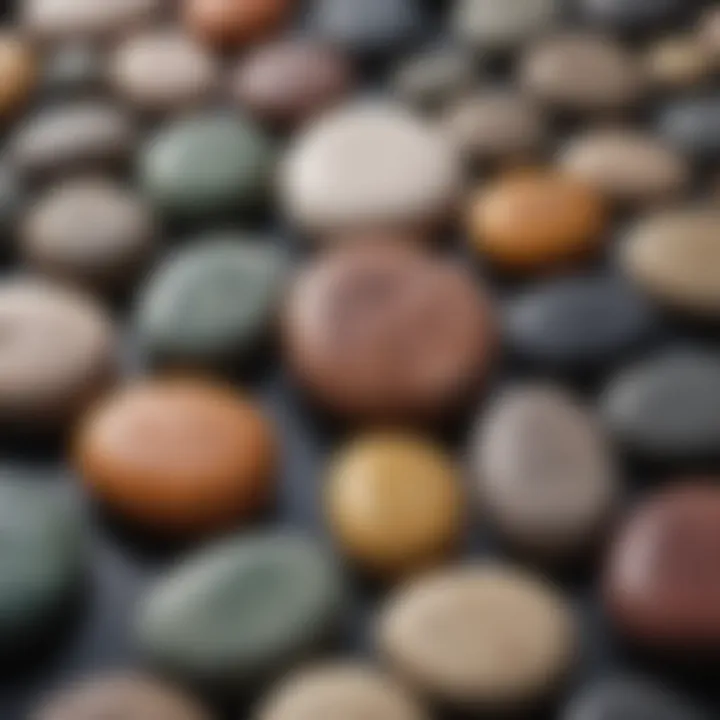 Close-up view of various worry stones with different textures