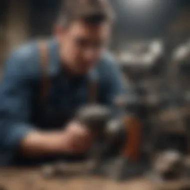 An individual using a rock grinder polisher on a mineral specimen