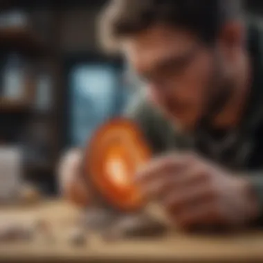An Enthusiast Examining a Rare Agate Specimen An enthusiast examining a rare agate specimen under natural light
