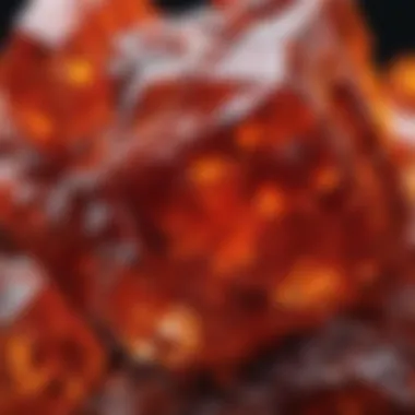 Close-Up of Vanadinite Crystal A close-up view of a vanadinite crystal showcasing its unique hexagonal shape and vibrant color.