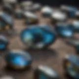 A stunning display of labradorite gemstones showcasing their unique iridescent properties