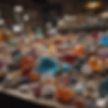 Local Market Crystal Showcase A vibrant display of various crystals for sale at a local market