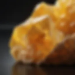 Close-up view of yellow calcite crystal showcasing its vibrant color and clarity