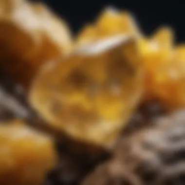 Vibrant Yellow Mineral Crystal Close-up of a vibrant yellow mineral specimen highlighting its crystal structure